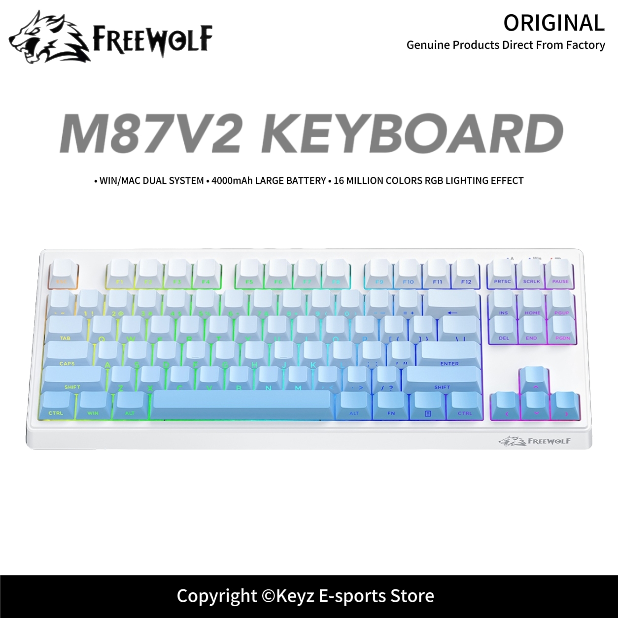 Keyboard Gaming Transparent - Teclado para Juegos Tri-Modo FREEWOLF M87V2,